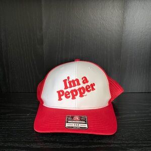 Dr Pepper I'm a Pepper Richardson 112 Trucker Hat Red White Mesh Snapback